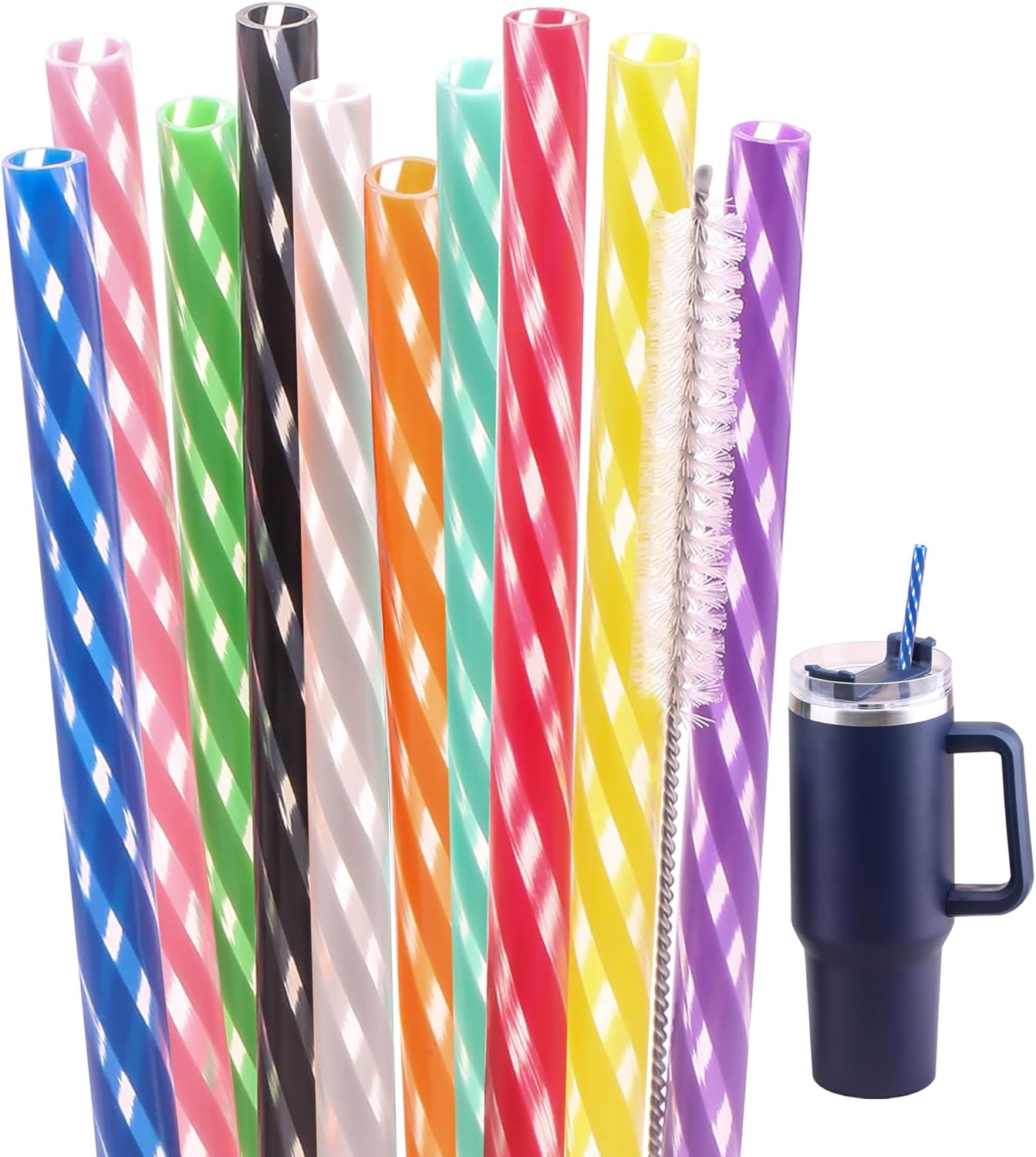 COCGVEL 4Pcs Replacement Stainless Steel Straws Compatible With Owala Bottle 40oz Reusable Straws With 2 Cleaning Brushes Metal Straw Replacement Compatible With Owala Freesip (23.5cm For 40oz